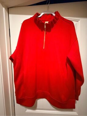 Red Ruffled Half-Zip Pullover